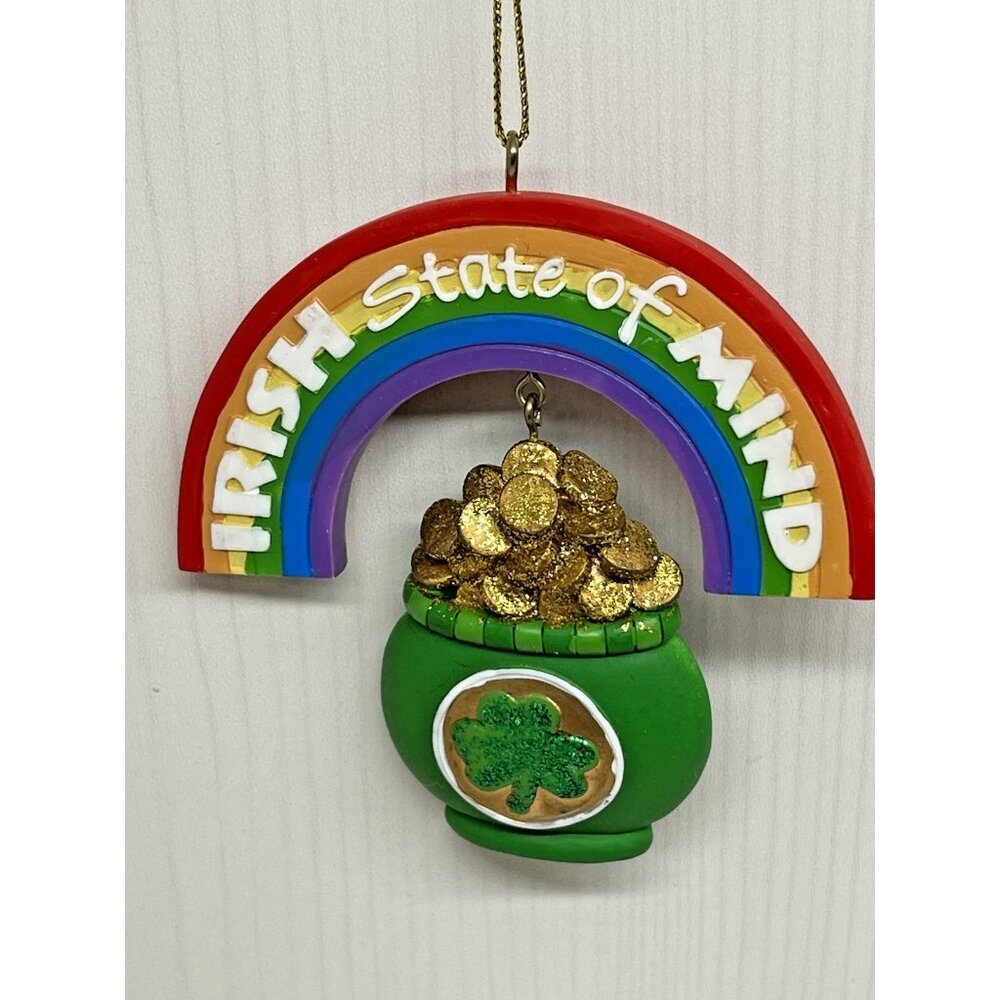 St. Patrick's Day Irish State of mind‎ Ornament Rainbow Pot Gold  3 Leaf clover